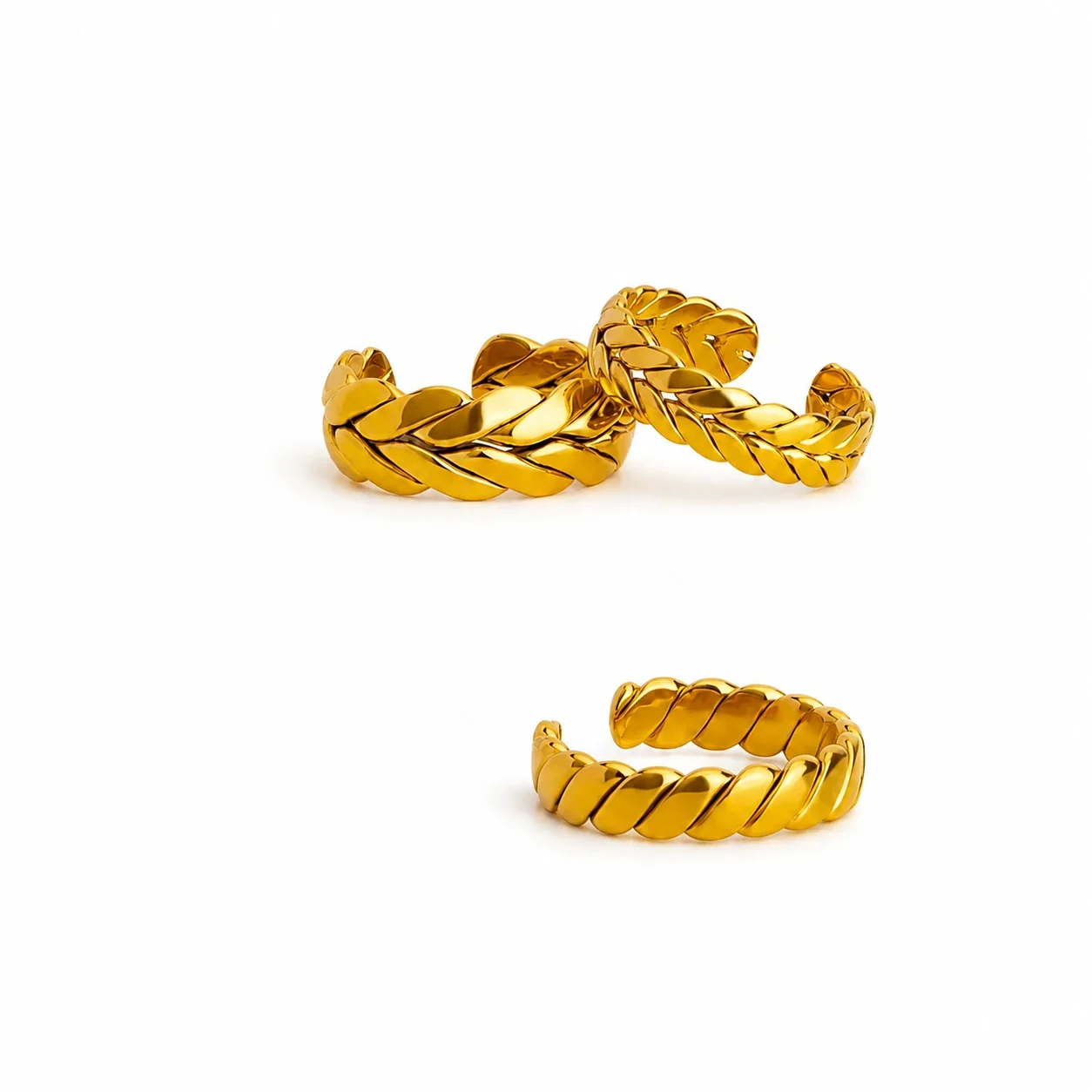 Sculpted Gold-Plated Stainless Steel Wheat Open Ring