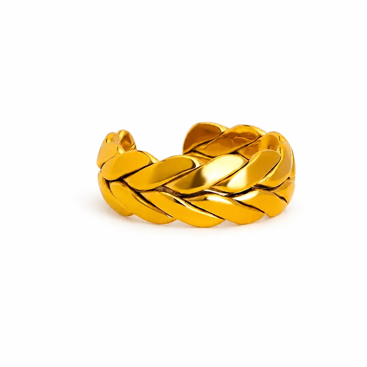 Sculpted Gold-Plated Stainless Steel Wheat Open Ring