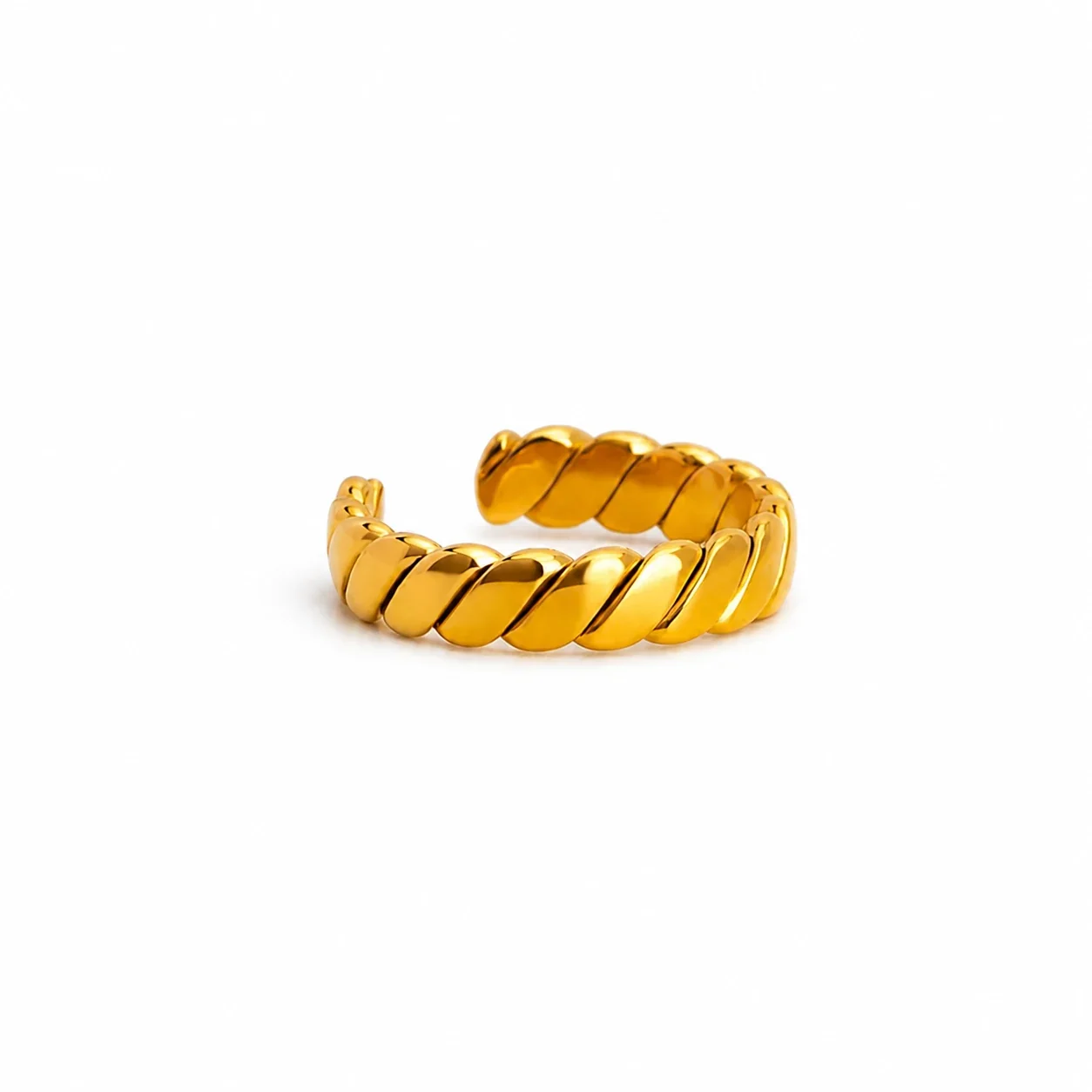 Sculpted Gold-Plated Stainless Steel Wheat Open Ring