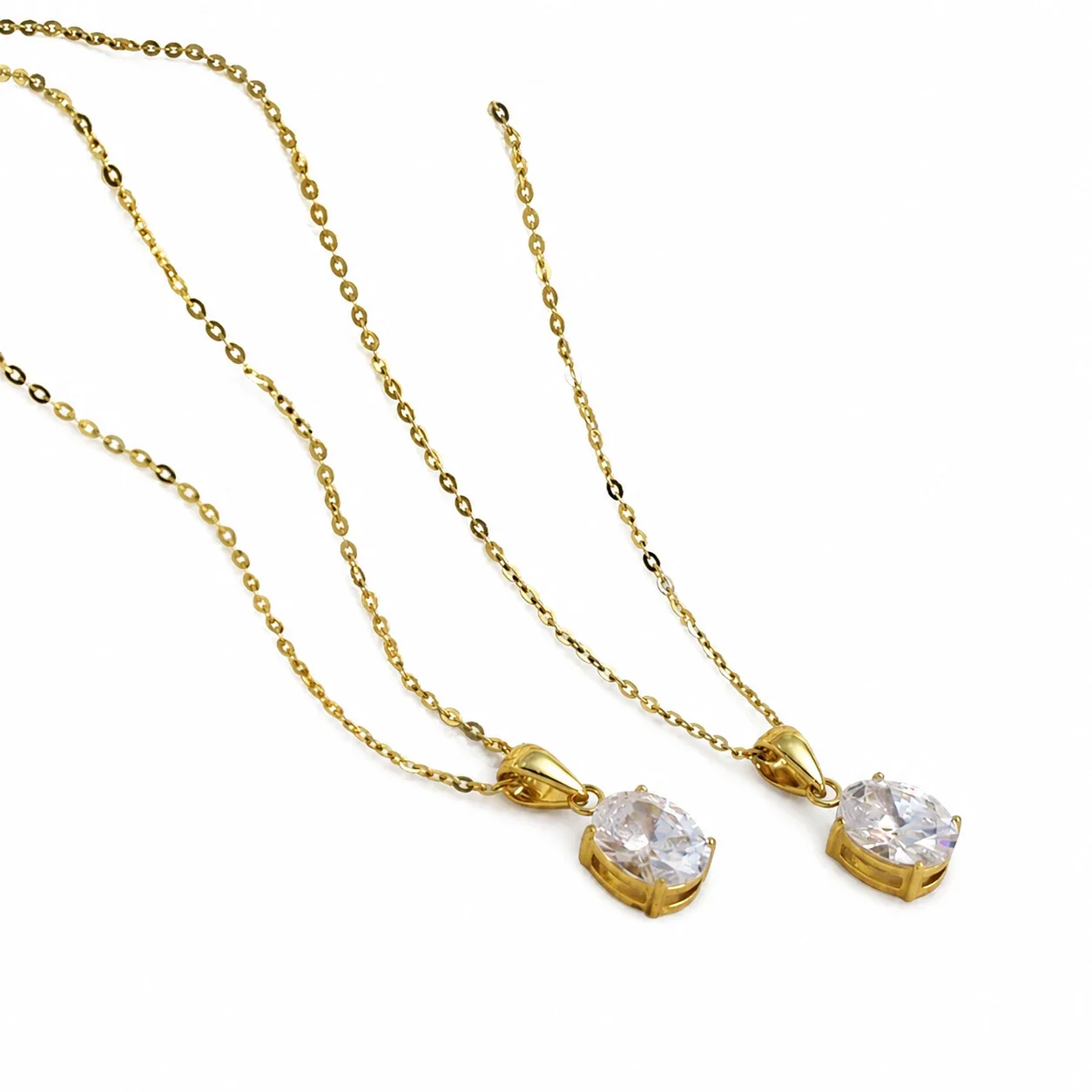 Radiant Gold-Plated Oval CZ Pendant Necklace