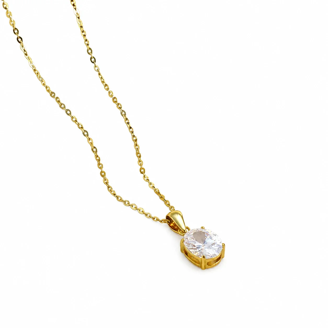 Radiant Gold-Plated Oval CZ Pendant Necklace