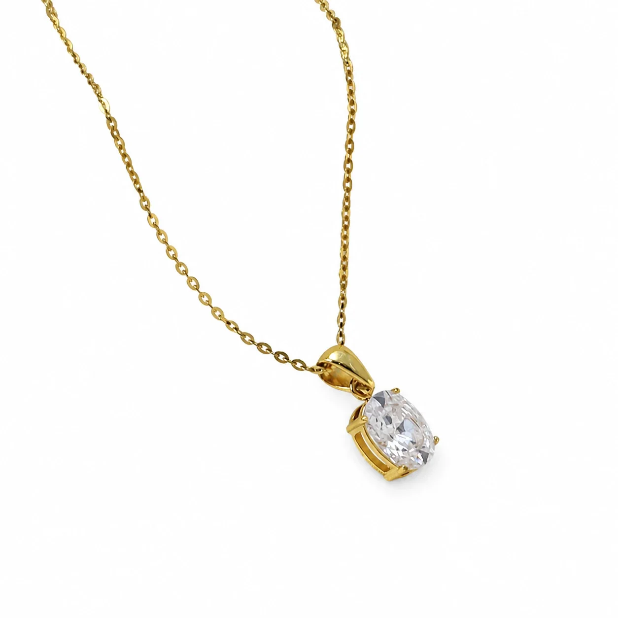 Radiant Gold-Plated Oval CZ Pendant Necklace