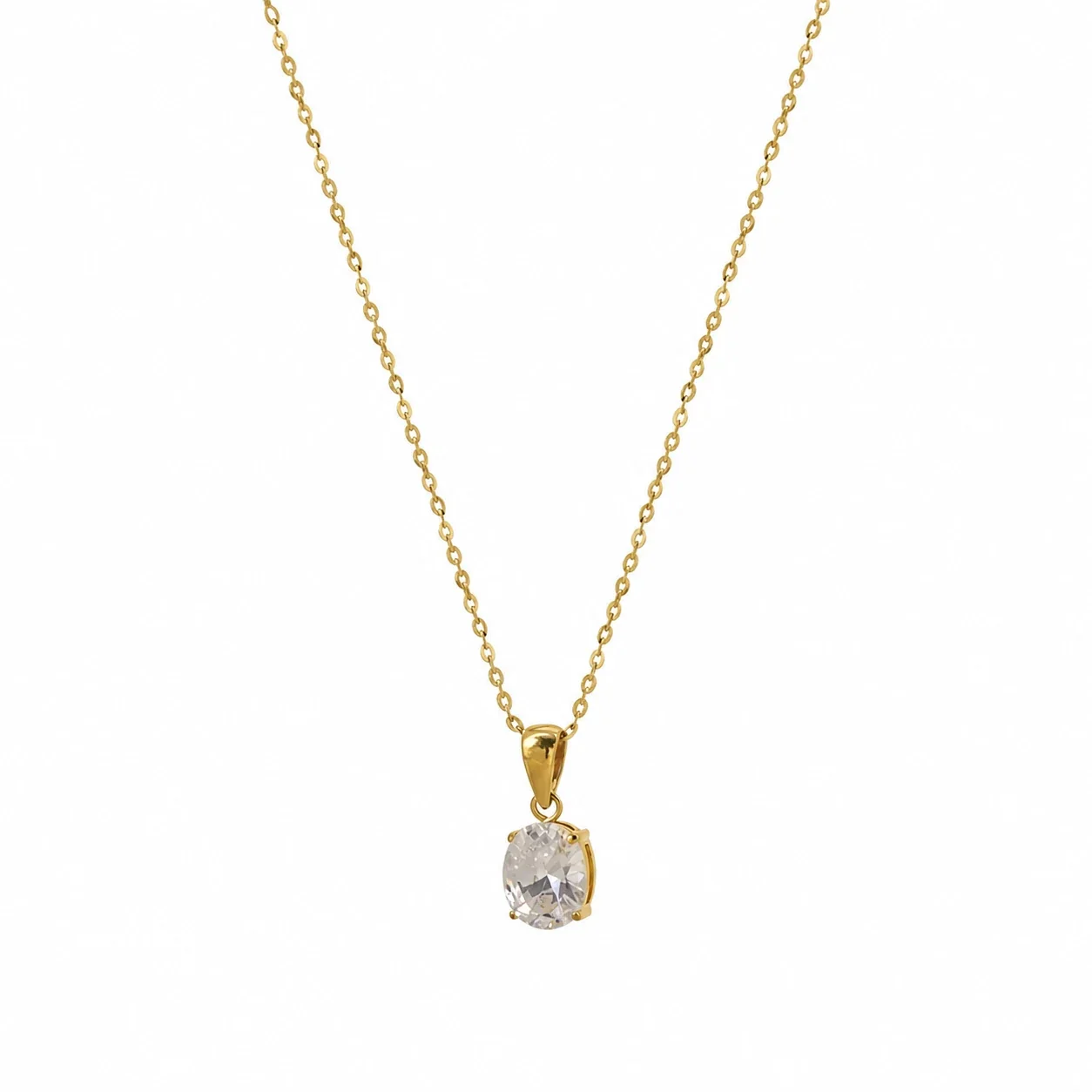 Radiant Gold-Plated Oval CZ Pendant Necklace - Gold
