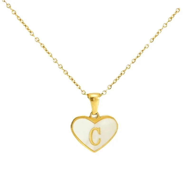 Personal Gold-Plated Shell Heart Initial Pendant Necklace