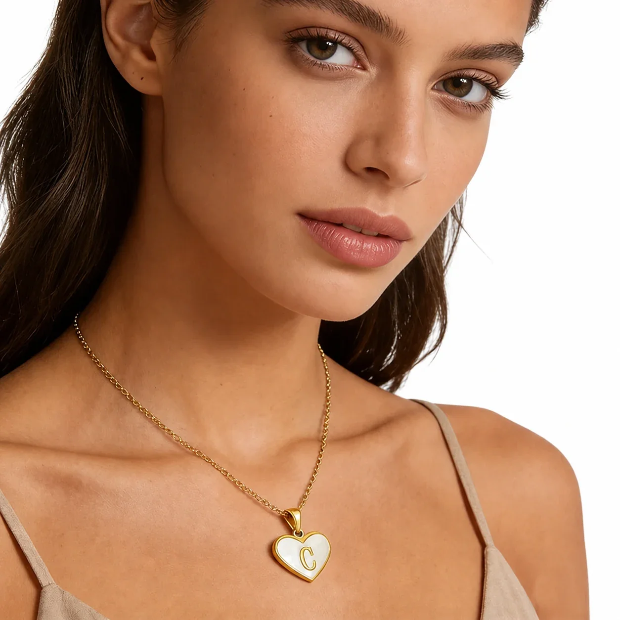 Personal Gold-Plated Shell Heart Initial Pendant Necklace