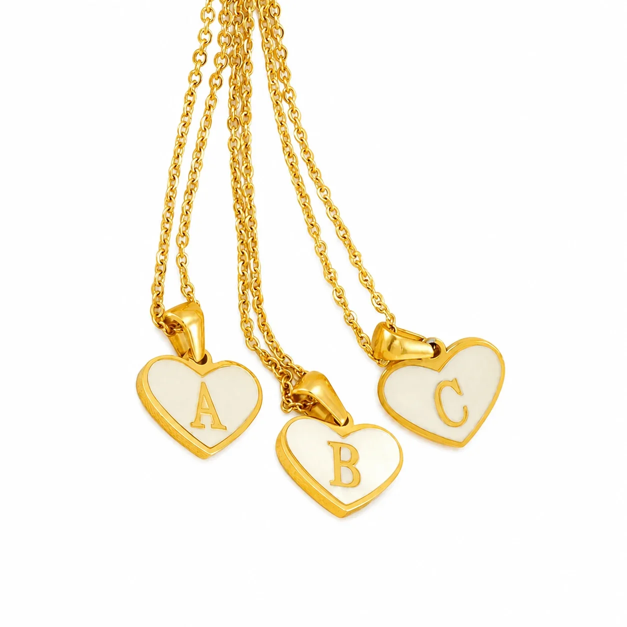 Personal Gold-Plated Shell Heart Initial Pendant Necklace