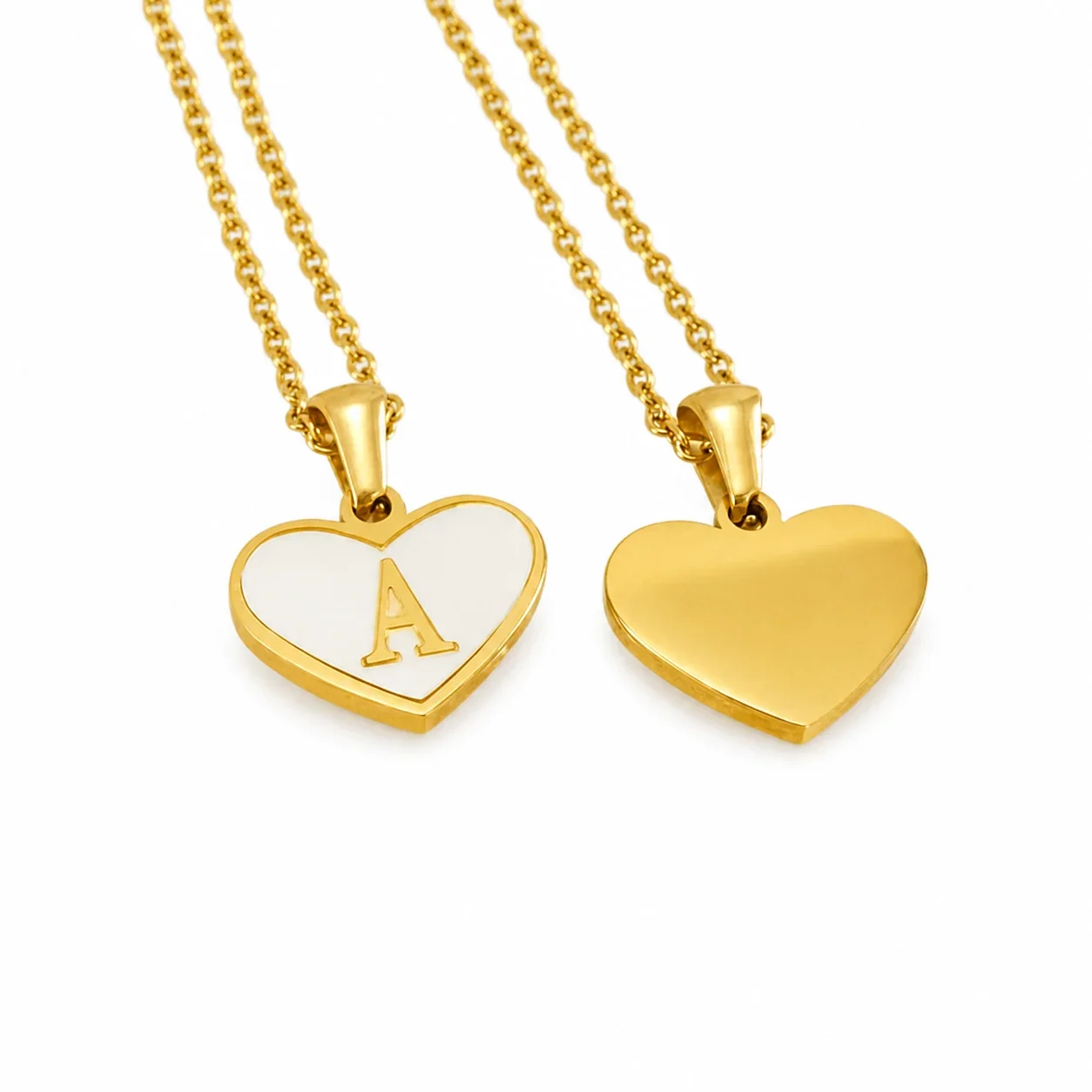 Personal Gold-Plated Shell Heart Initial Pendant Necklace
