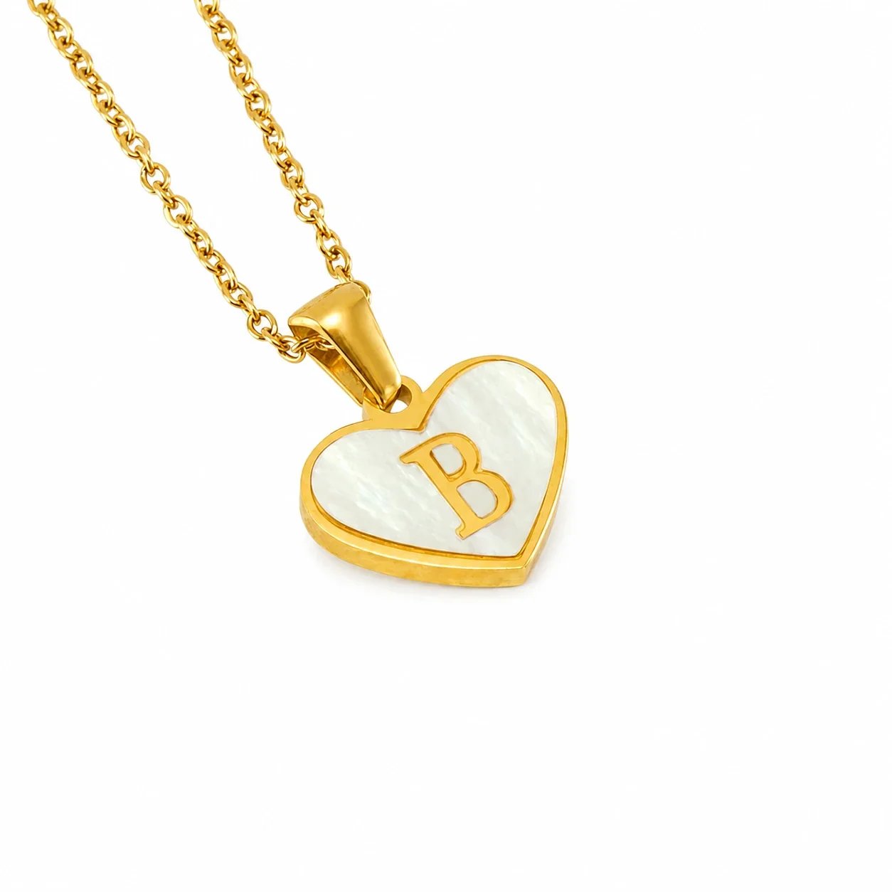 Personal Gold-Plated Shell Heart Initial Pendant Necklace