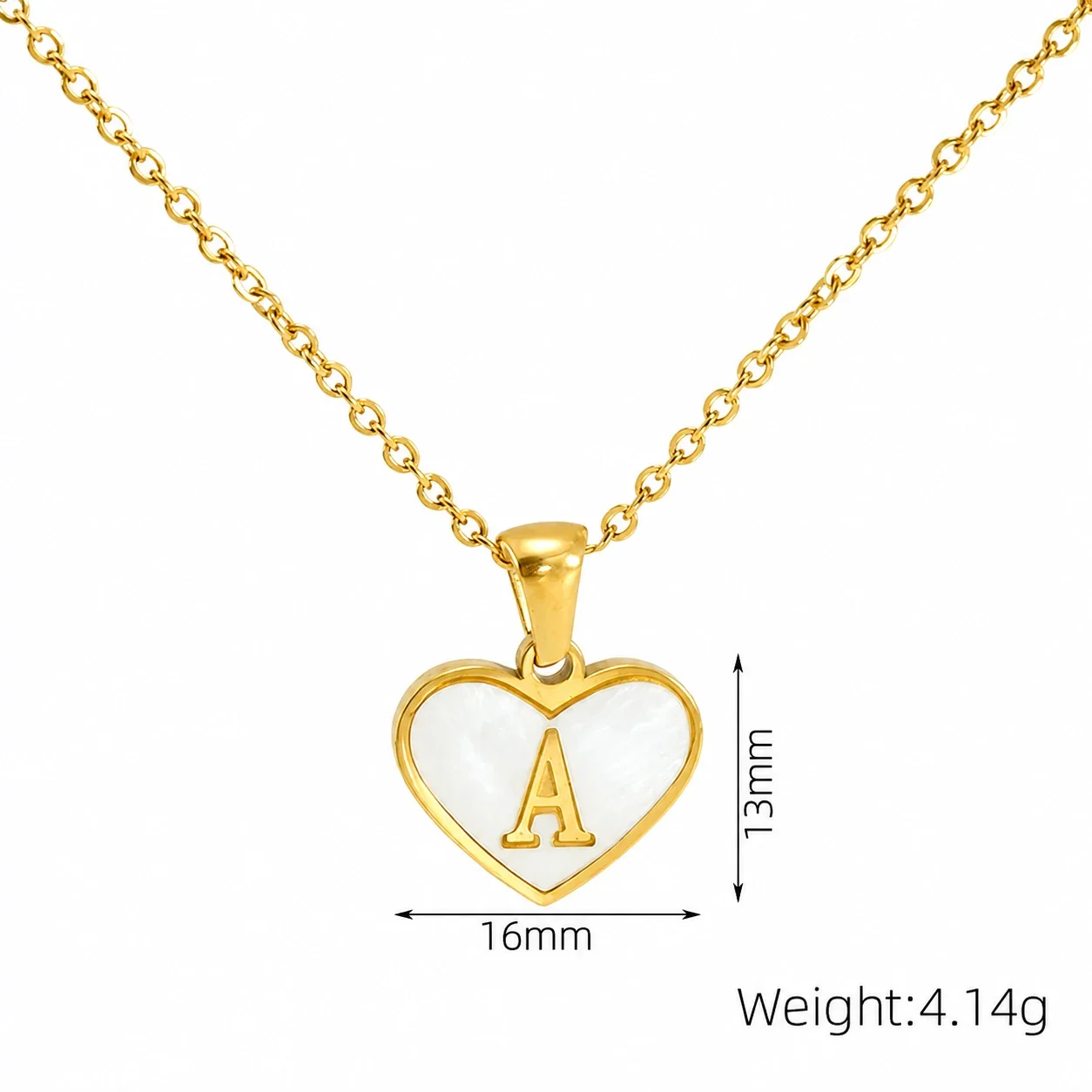 Personal Gold-Plated Shell Heart Initial Pendant Necklace - Gold A