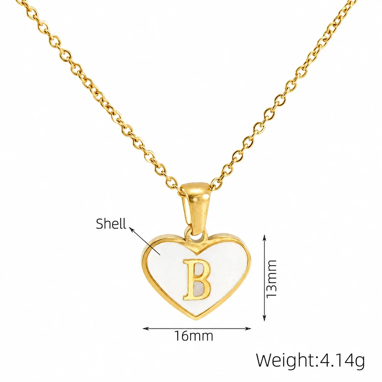 Personal Gold-Plated Shell Heart Initial Pendant Necklace - Gold B
