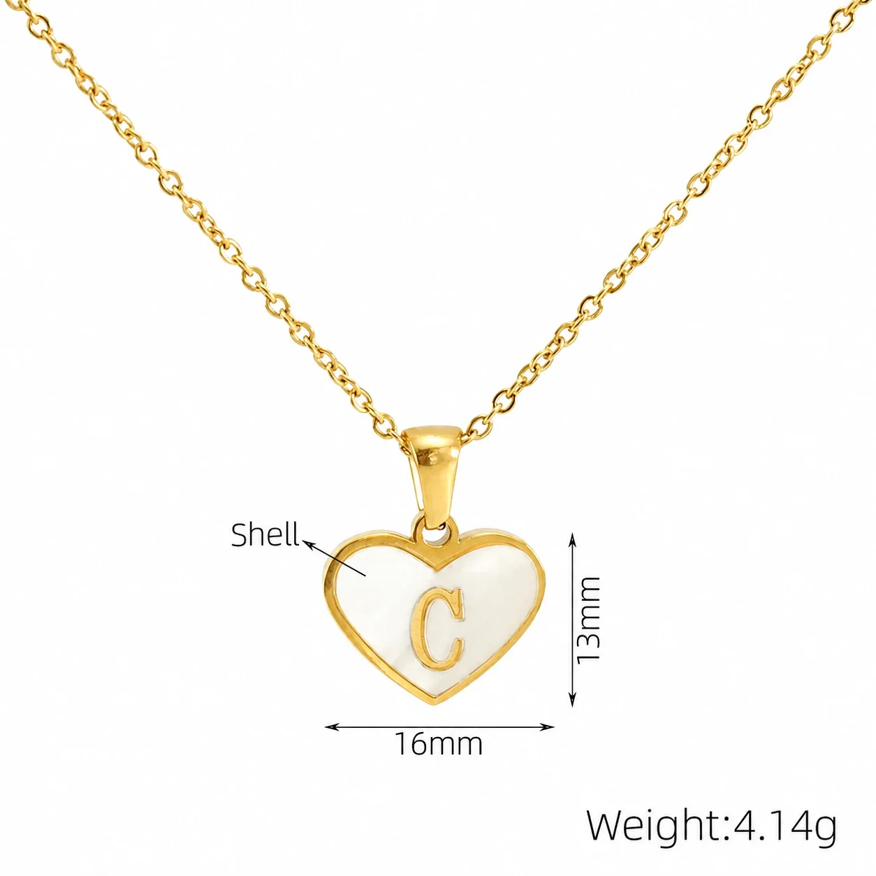 Personal Gold-Plated Shell Heart Initial Pendant Necklace - Gold C