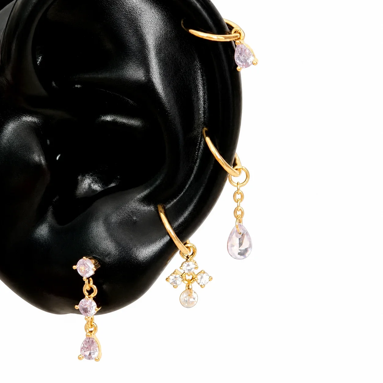 Delicate 316 Stainless Steel Teardrop CZ Ear Cuff - Gold CZ Drop