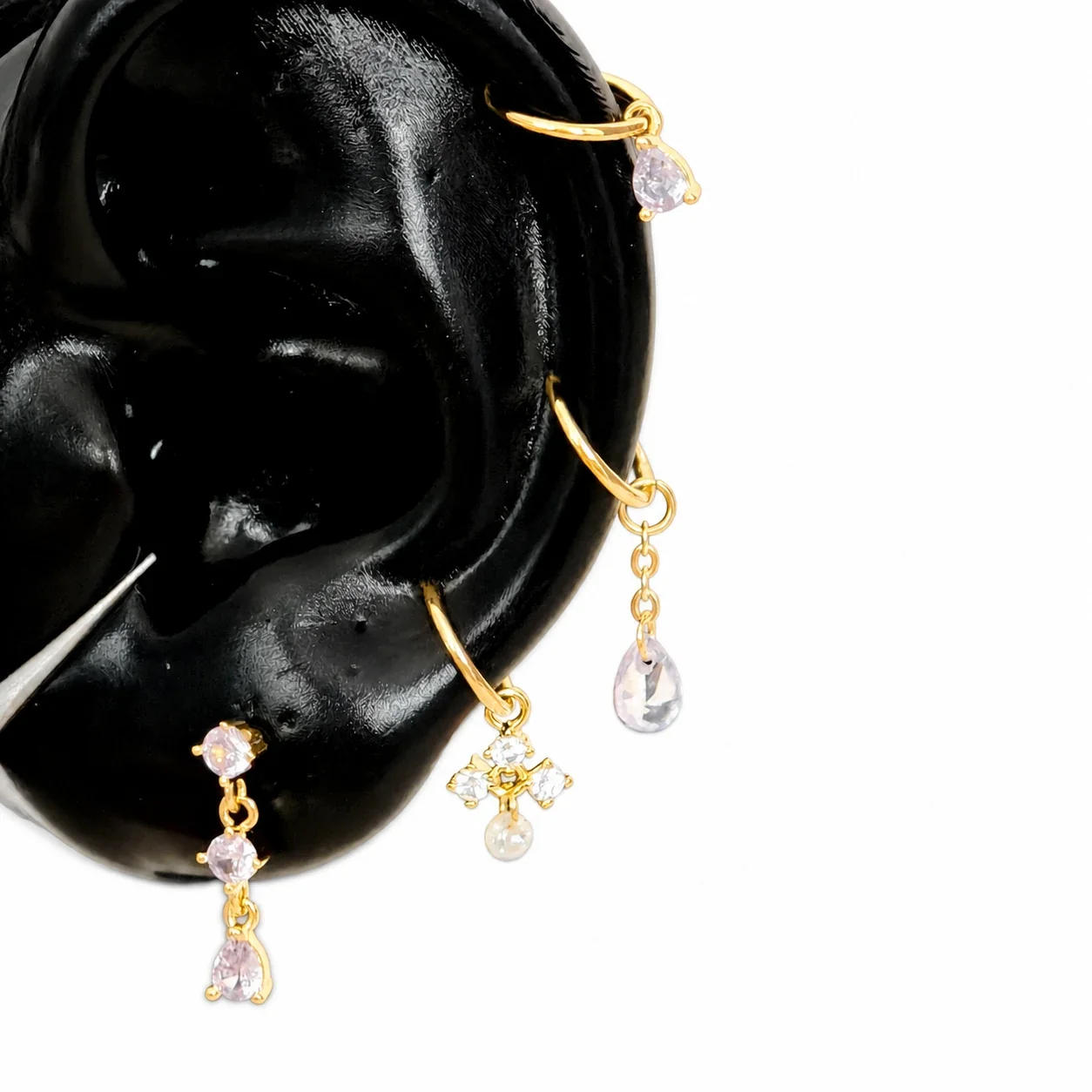 Delicate 316 Stainless Steel Teardrop CZ Ear Cuff - Gold Mini Cross CZ