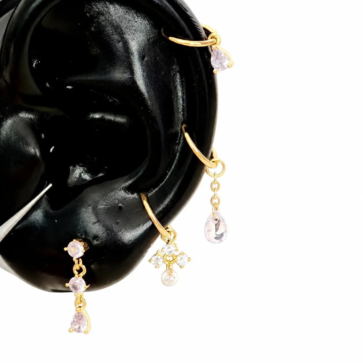 Delicate 316 Stainless Steel Teardrop CZ Ear Cuff - Gold CZ Teardrop