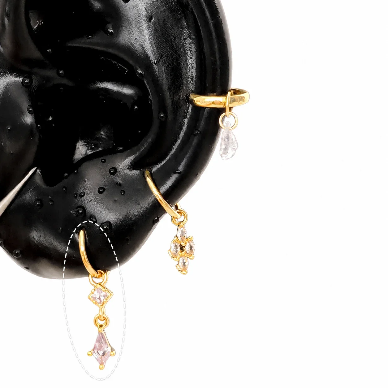 Delicate 316 Stainless Steel Teardrop CZ Ear Cuff - Gold CZ Diamond
