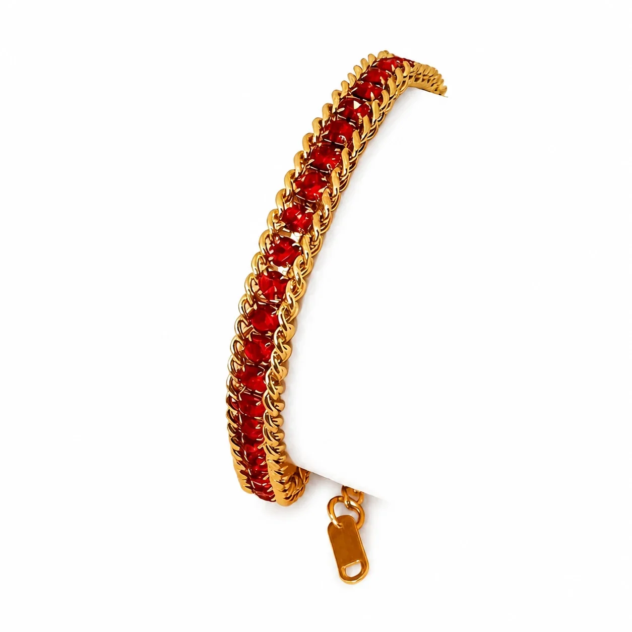 Radiant Gold-Plated Round Crystal Curb Chain Bracelet