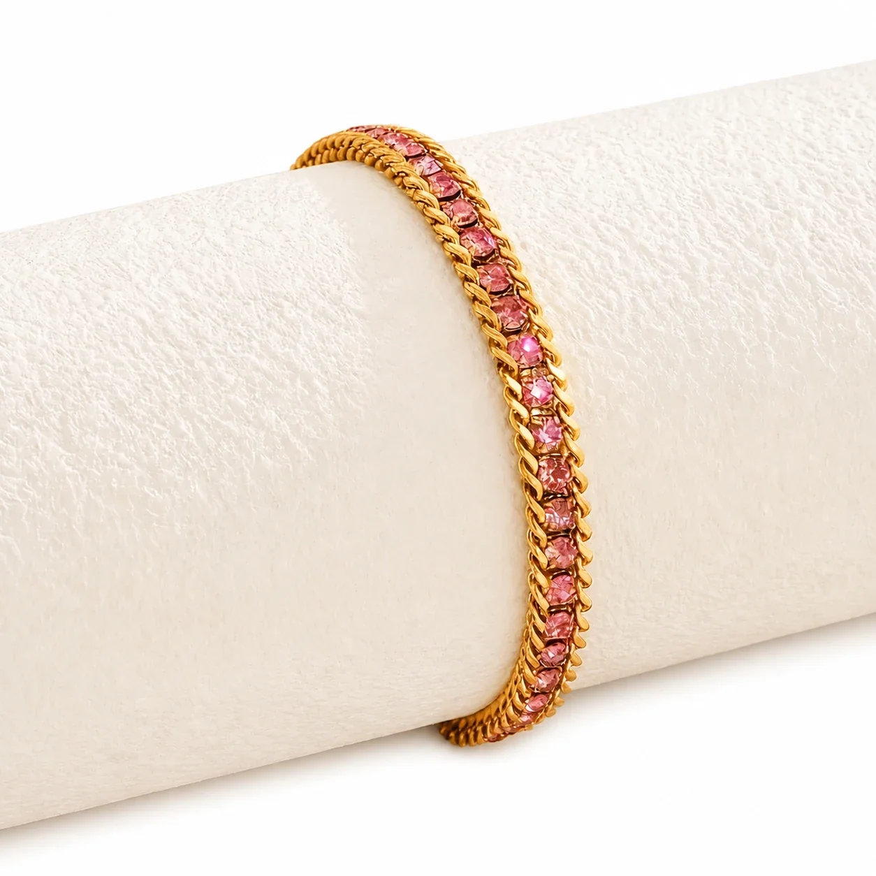 Radiant Gold-Plated Round Crystal Curb Chain Bracelet