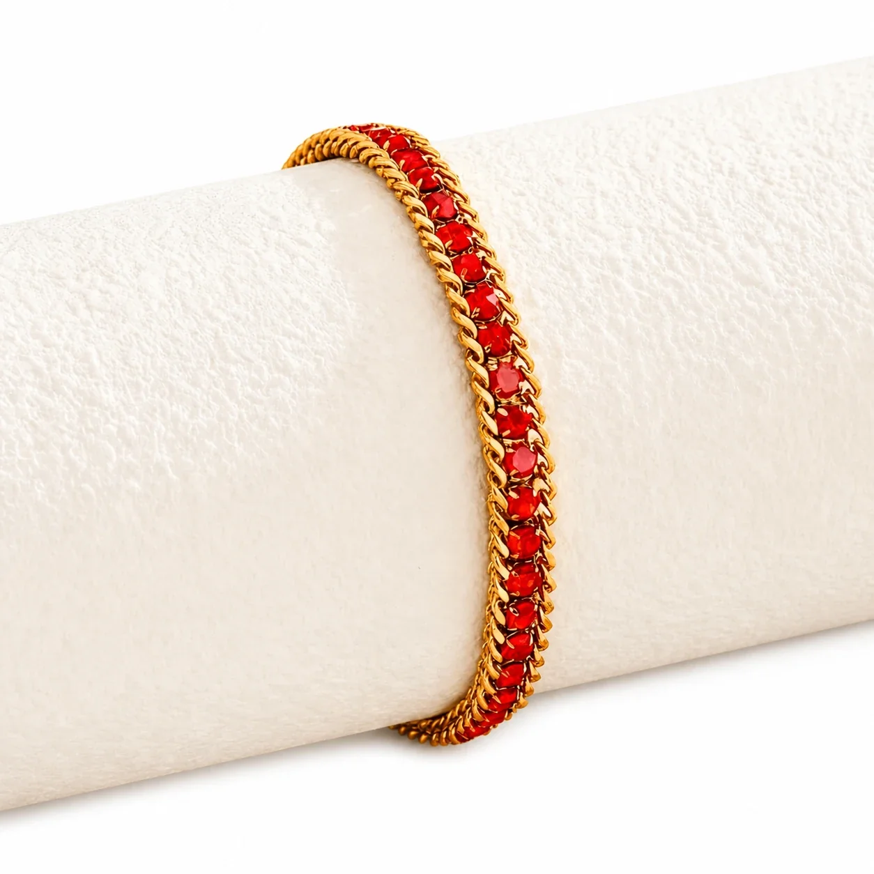 Radiant Gold-Plated Round Crystal Curb Chain Bracelet