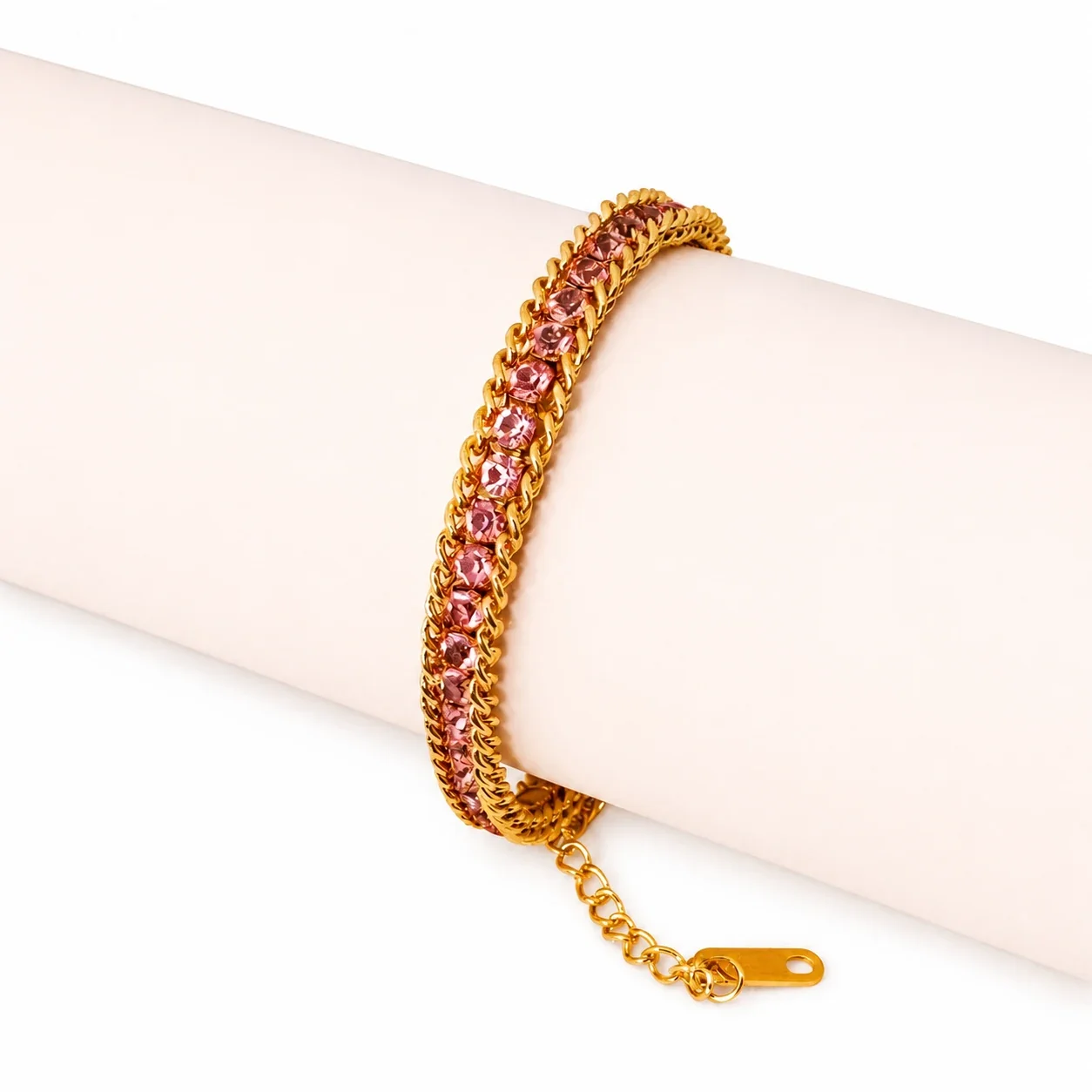 Radiant Gold-Plated Round Crystal Curb Chain Bracelet