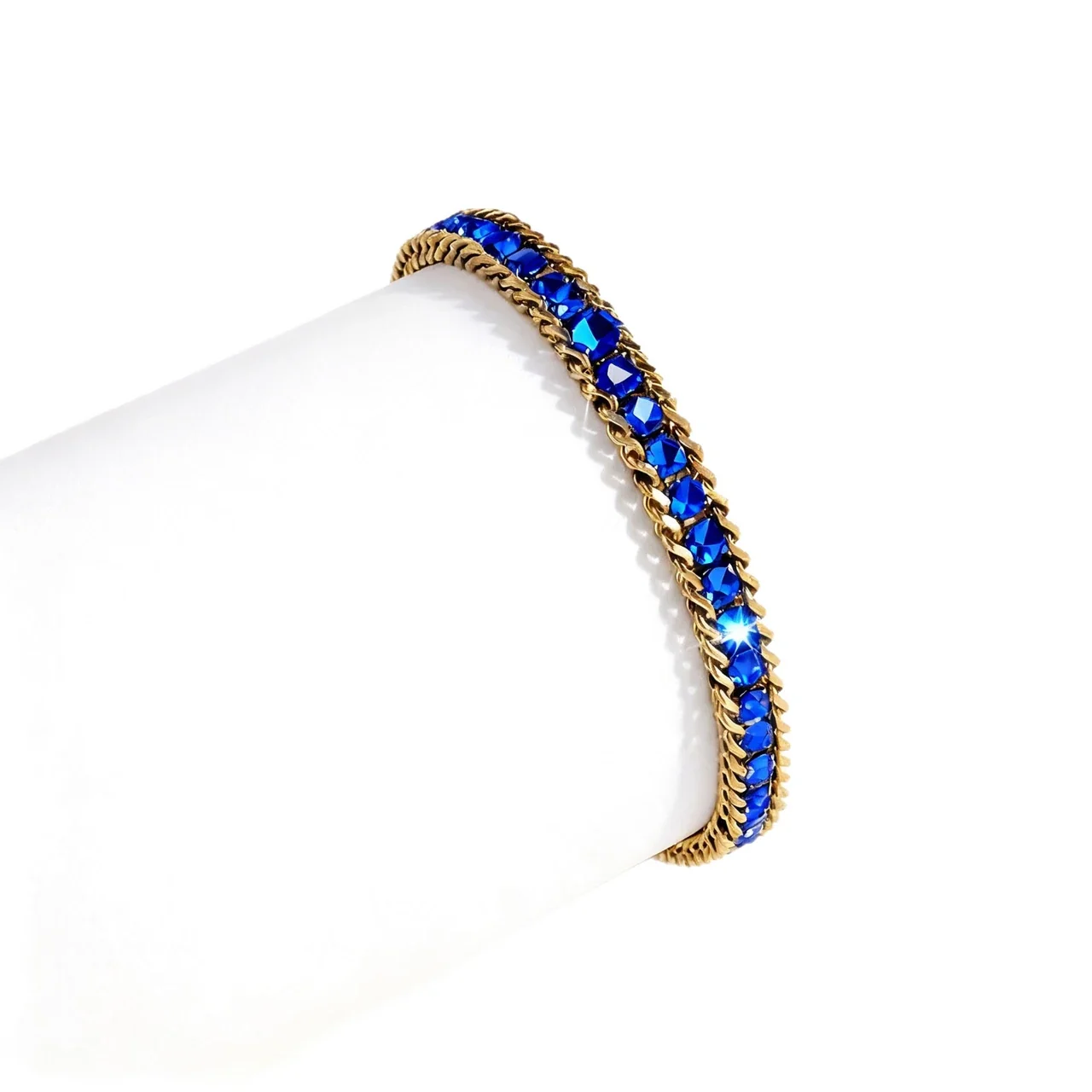Radiant Gold-Plated Round Crystal Curb Chain Bracelet