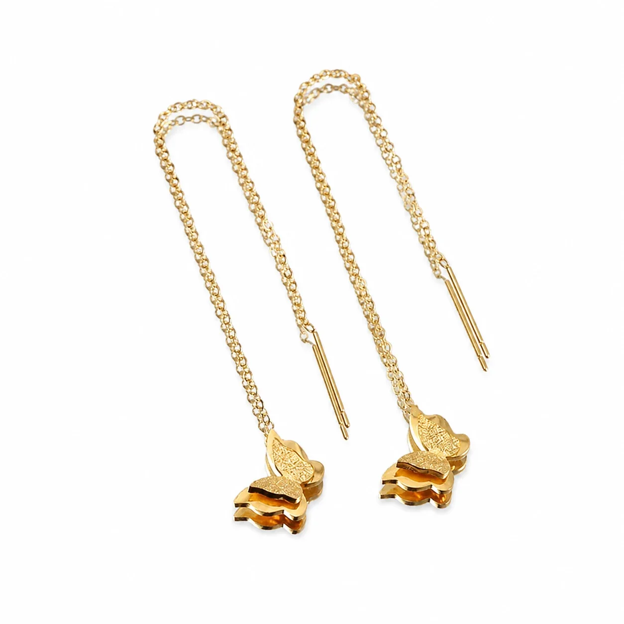 Delicate Gold-Tone Butterfly Threader Drop Earrings