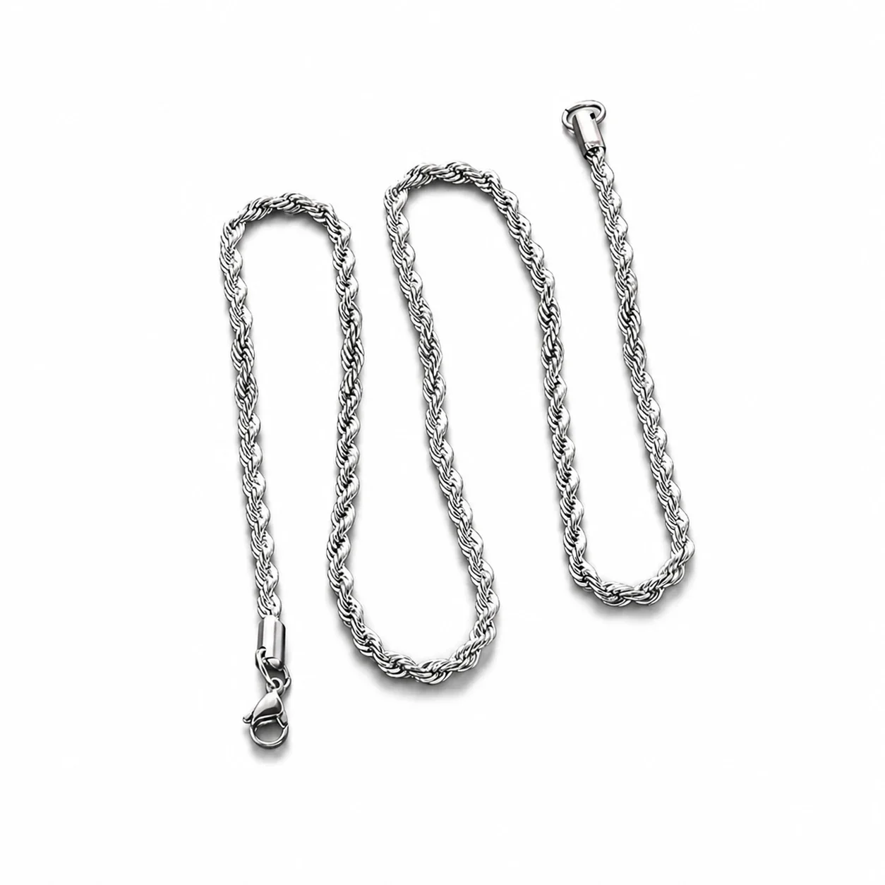 Gedrehte Rope-Edelstahlkette aus 316 Edelstahl, Silber PVD