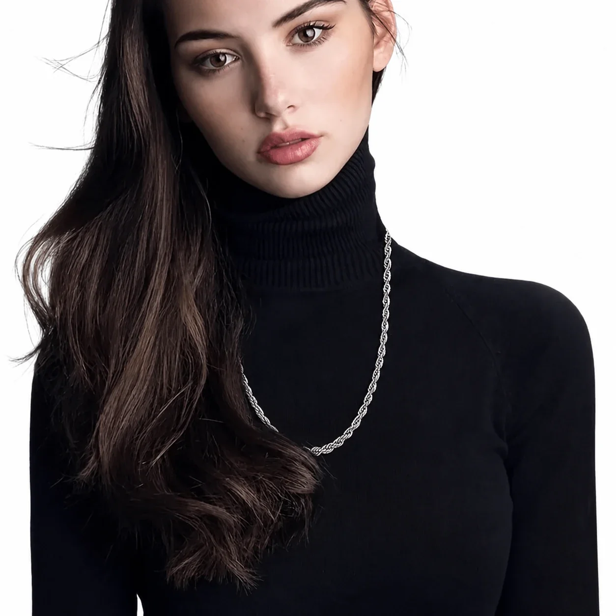 Photo produit : Collier chaîne acier inoxydable 316 PVD argenté torsadé style corde