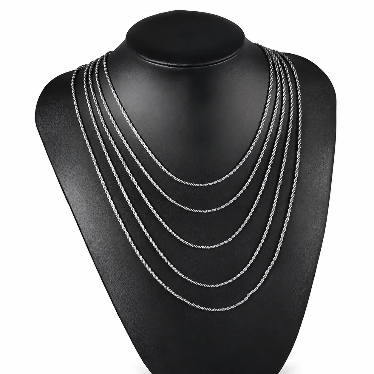 Photo produit : Collier chaîne acier inoxydable 316 PVD argenté torsadé style corde