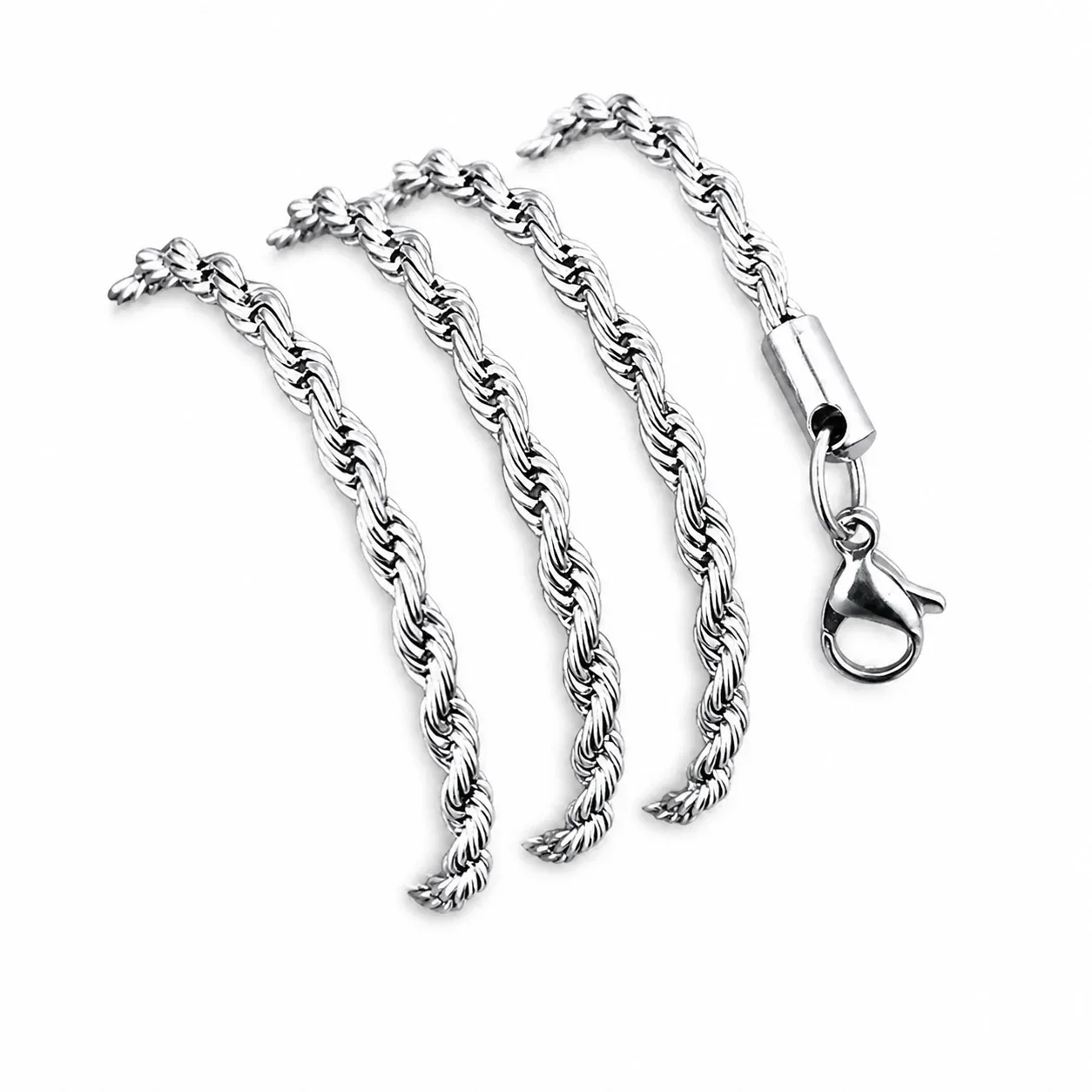 Photo produit : Collier chaîne acier inoxydable 316 PVD argenté torsadé style corde