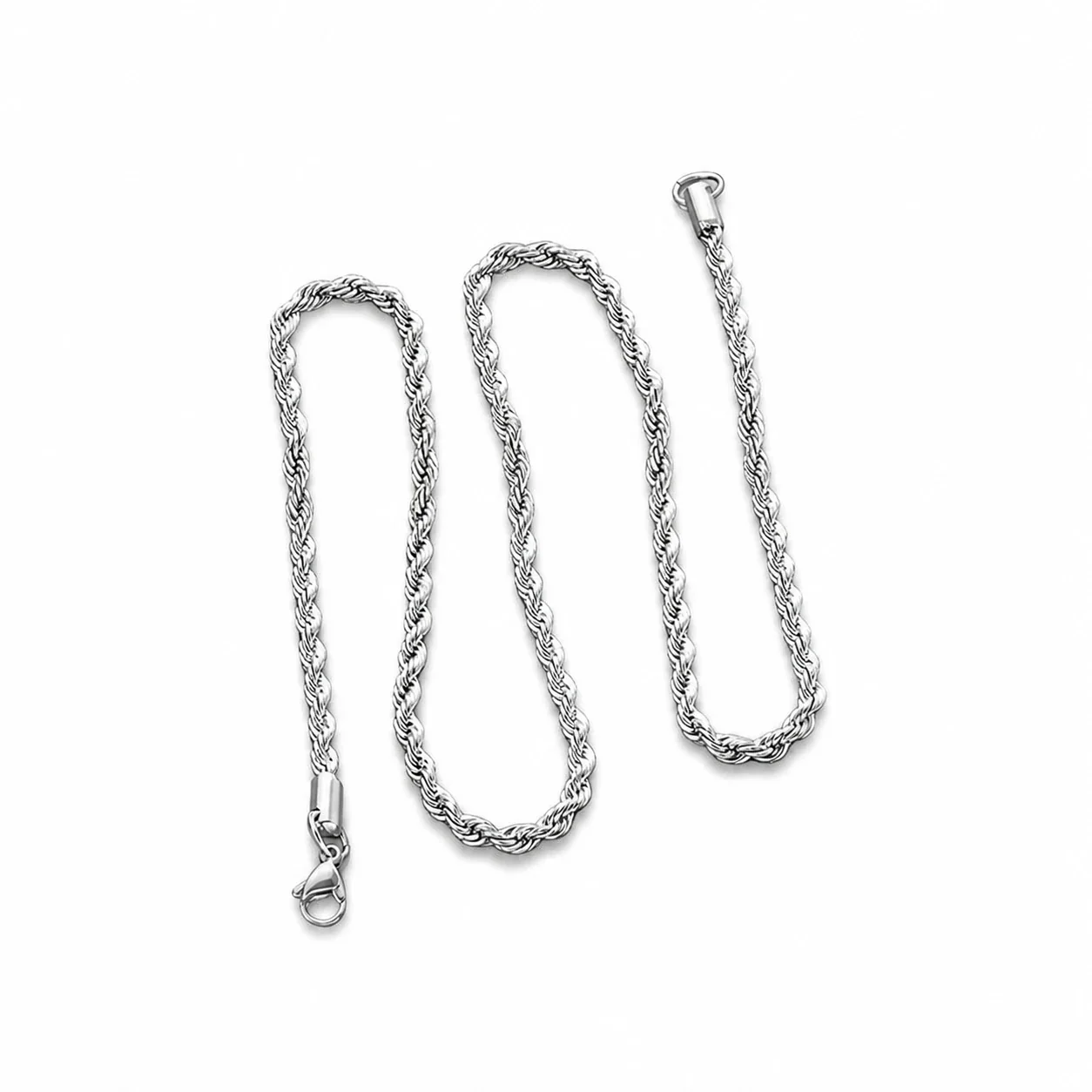 Photo produit : Collier chaîne acier inoxydable 316 PVD argenté torsadé style corde
