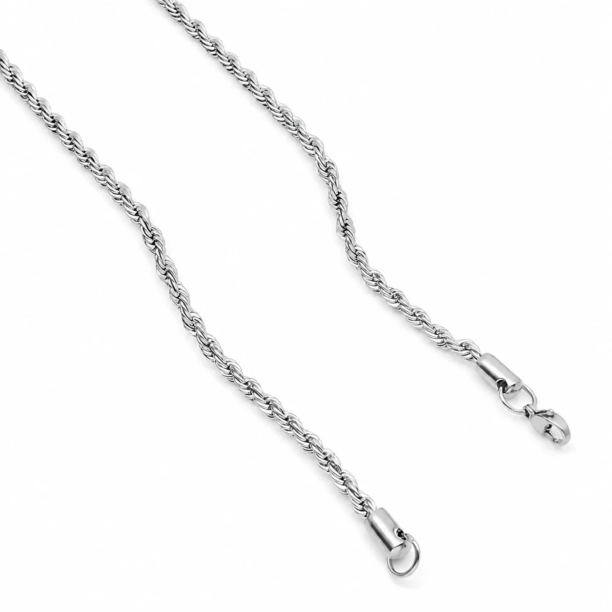 Photo produit : Collier chaîne acier inoxydable 316 PVD argenté torsadé style corde