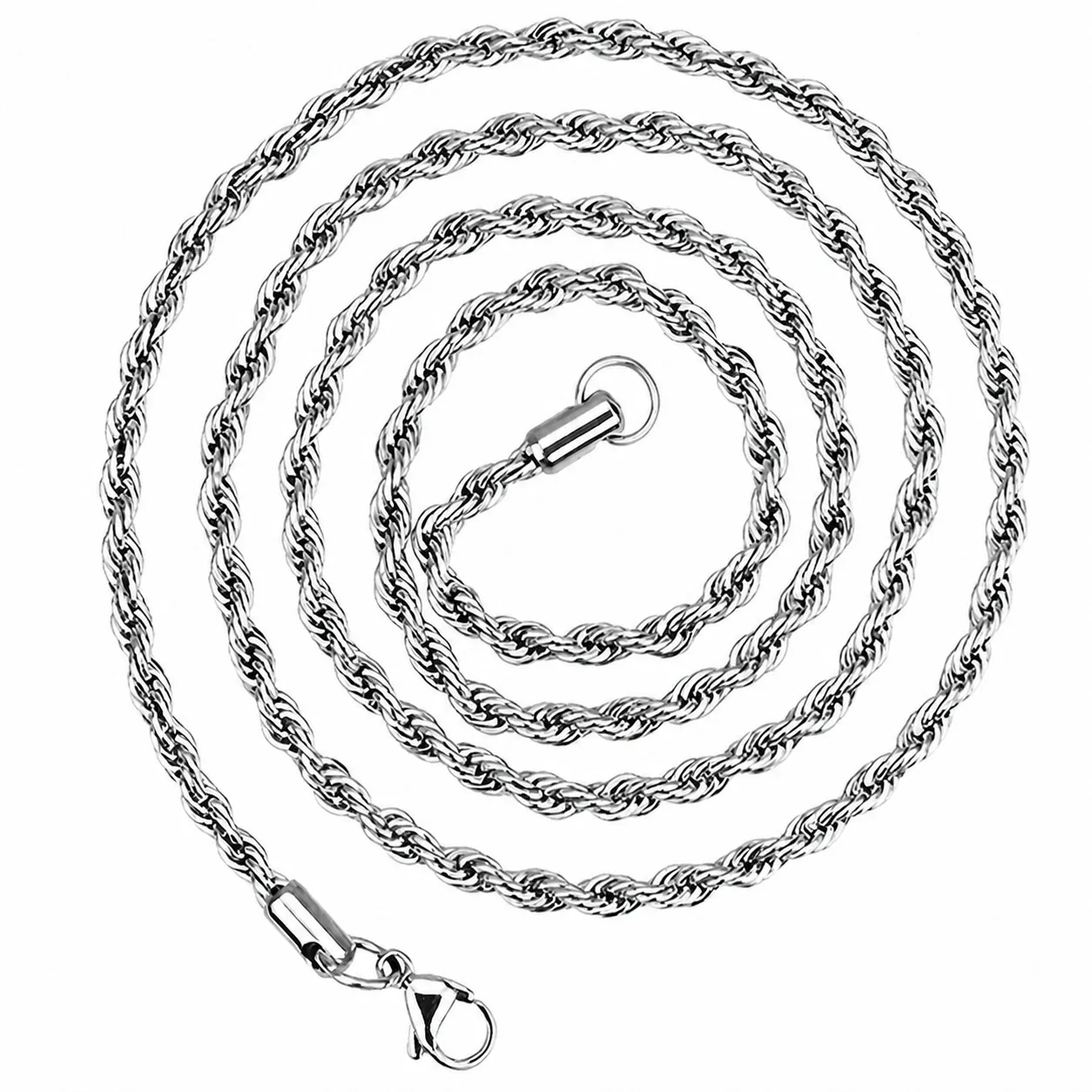 Photo produit : Collier chaîne acier inoxydable 316 PVD argenté torsadé style corde