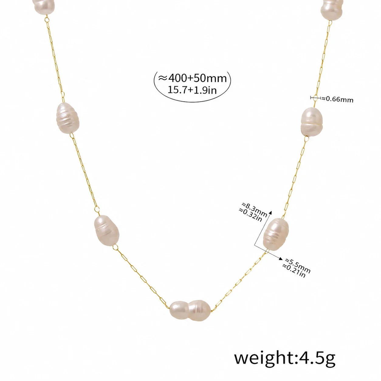 Necklace with Freshwater Pearls, Fine Link Chain, Stainless Steel