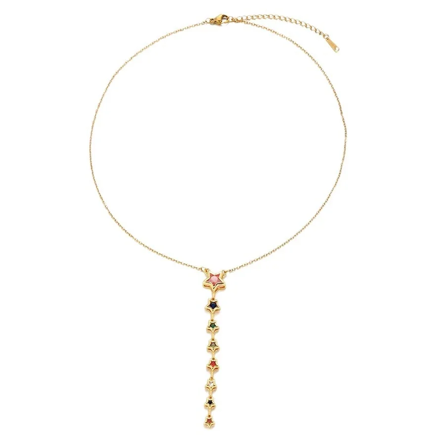 Star Necklace with Cascading Crystals, Gold-Plated Stainless Steel