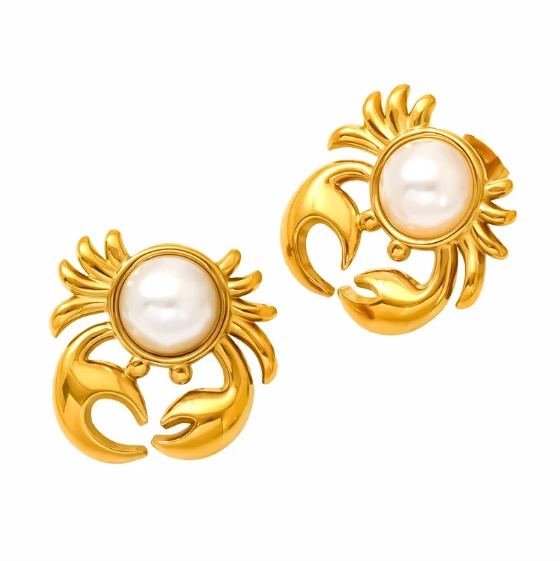 Gilded 18K Gold-Plated Ocean Pearl-Effect Stud Earrings