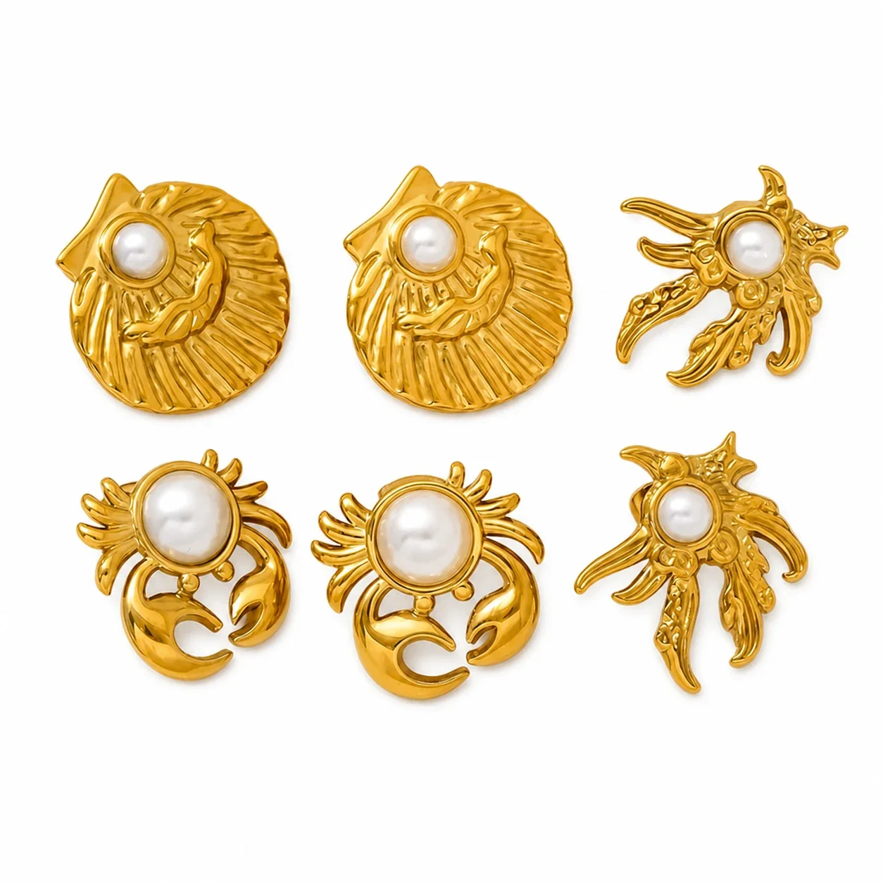 Gilded 18K Gold-Plated Ocean Pearl-Effect Stud Earrings