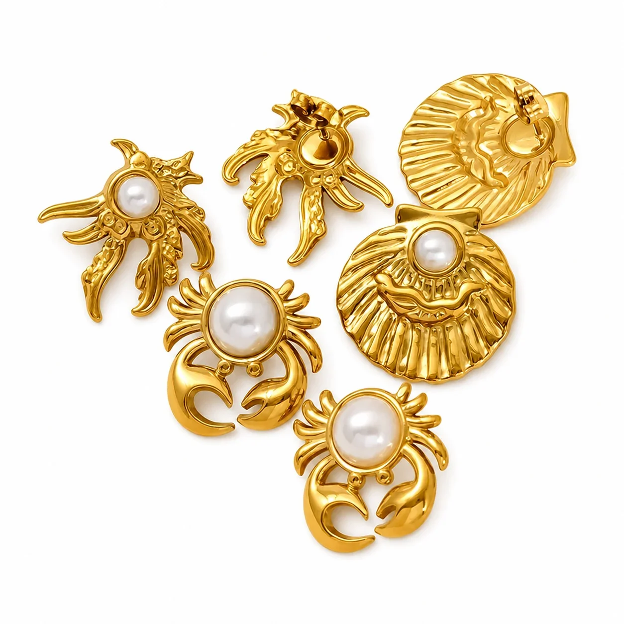 Gilded 18K Gold-Plated Ocean Pearl-Effect Stud Earrings