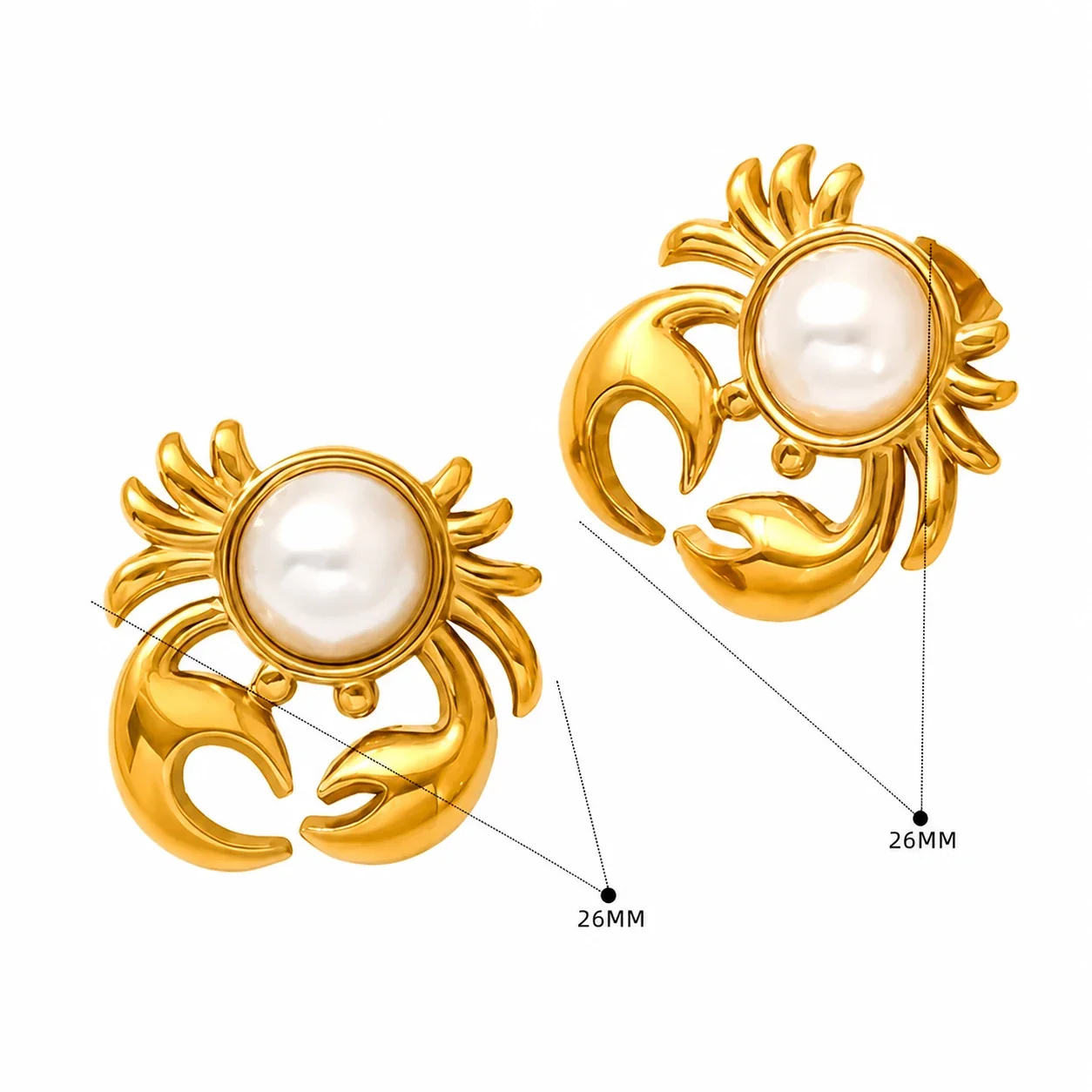 Gilded 18K Gold-Plated Ocean Pearl-Effect Stud Earrings