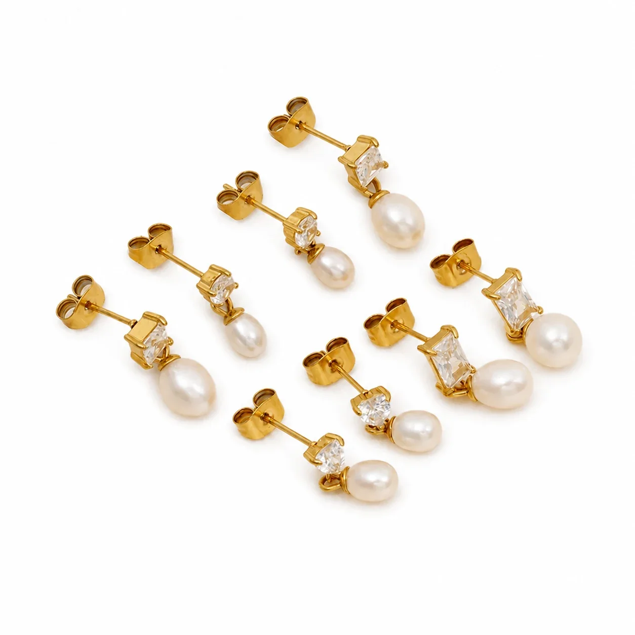 Refined Gold-Plated Stainless Steel CZ Pearl-effect-Effect Drop Earrings