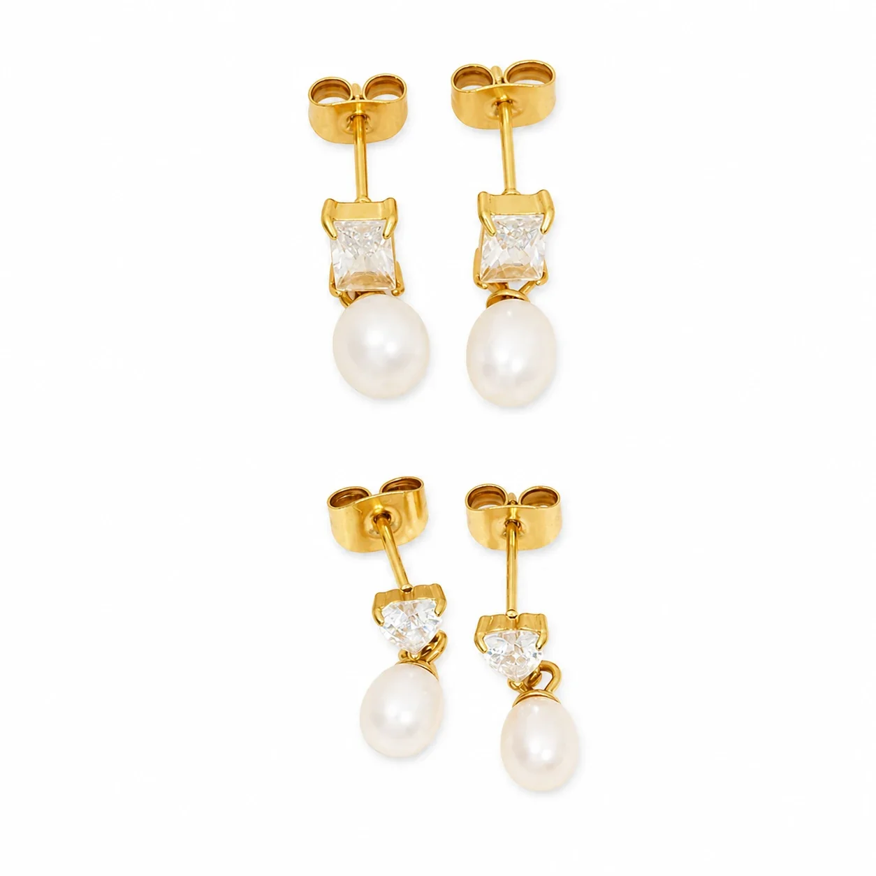 Refined Gold-Plated Stainless Steel CZ Pearl-effect-Effect Drop Earrings