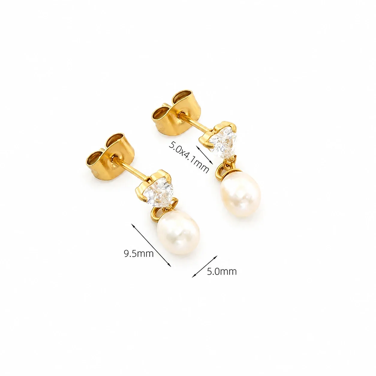 Refined Gold-Plated Stainless Steel CZ Pearl-effect-Effect Drop Earrings - Gold Heart CZ