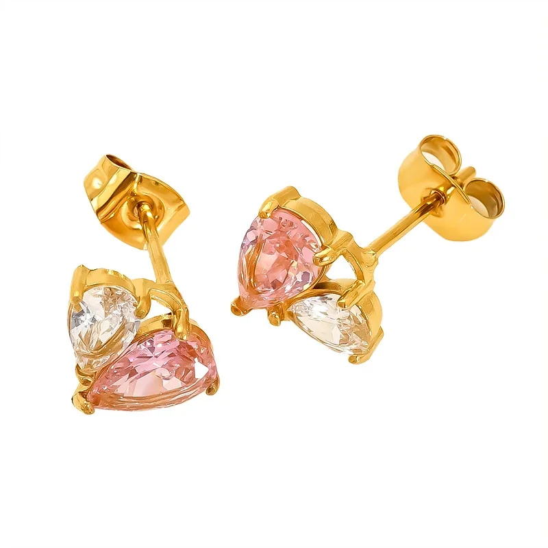 Romantic Gold-tone Stainless Steel CZ Stud Earrings