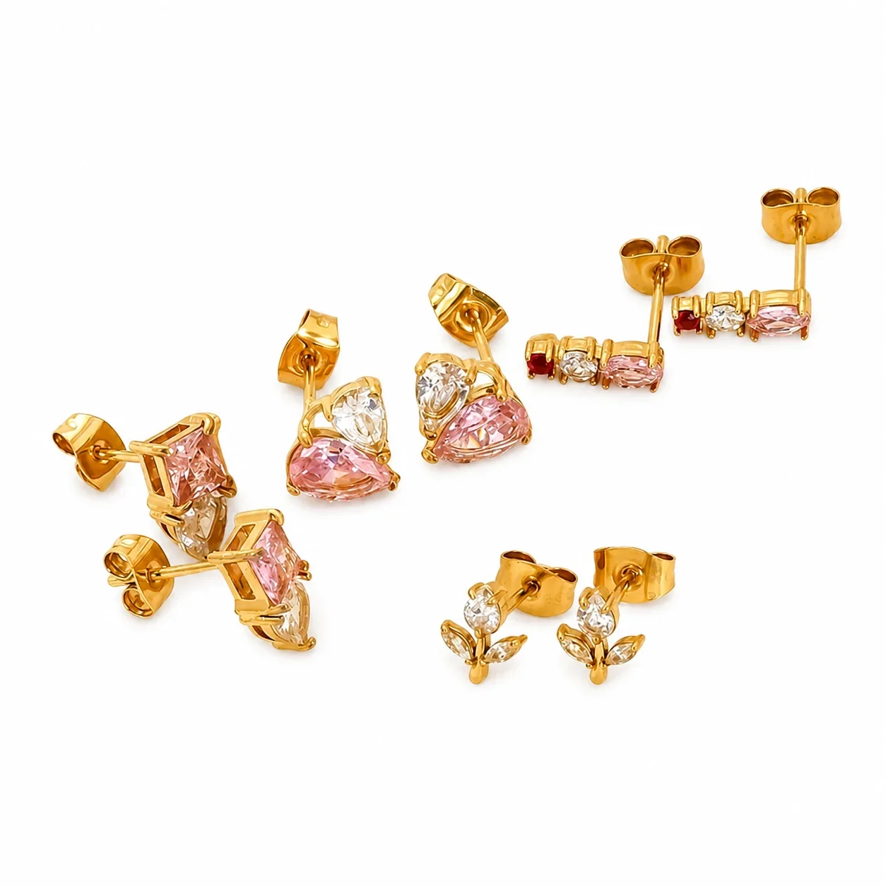 Romantic Gold-Plated Stainless Steel CZ Stud Earrings