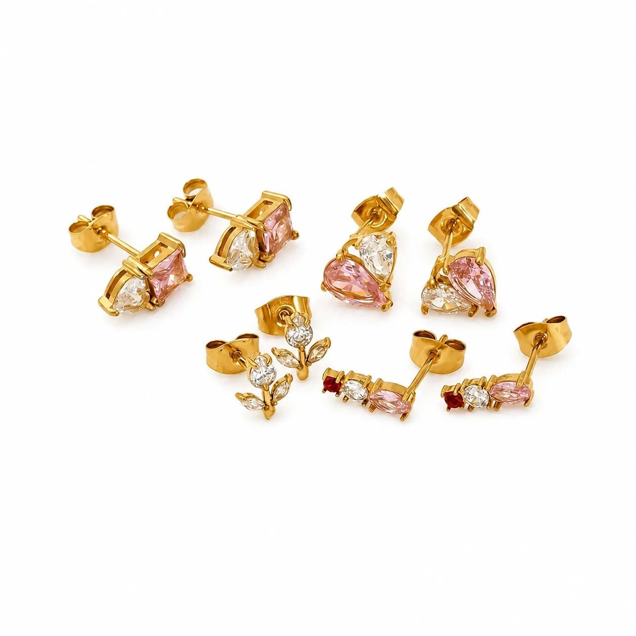 Romantic Gold-Plated Stainless Steel CZ Stud Earrings
