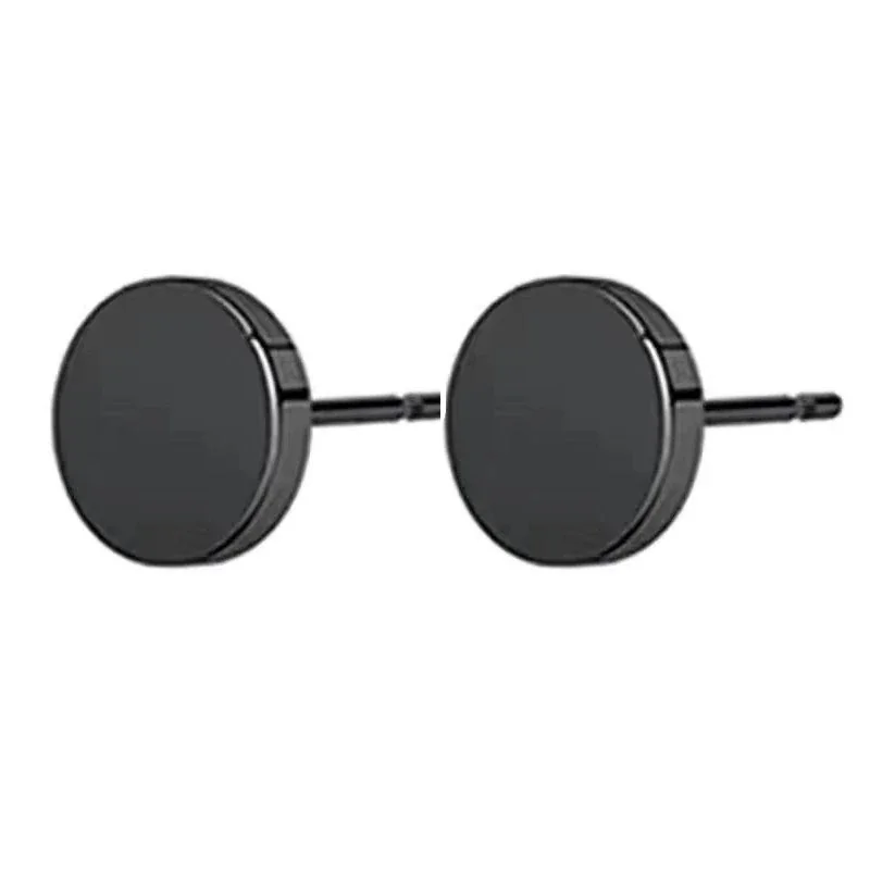 Polished Stainless Steel Black Disc Roman Stud Earrings
