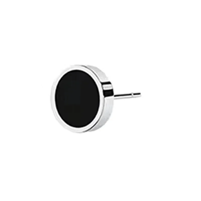 Polished Stainless Steel Black Disc Roman Stud Earrings - Black Enamel mm