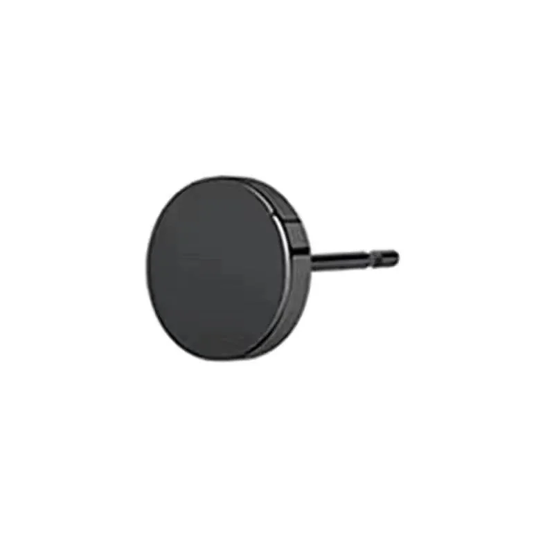 Polished Stainless Steel Black Disc Roman Stud Earrings - Black Face mm