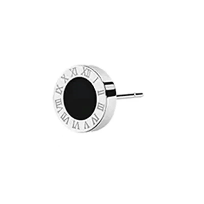 Polished Stainless Steel Black Disc Roman Stud Earrings - Roman Numeral mm
