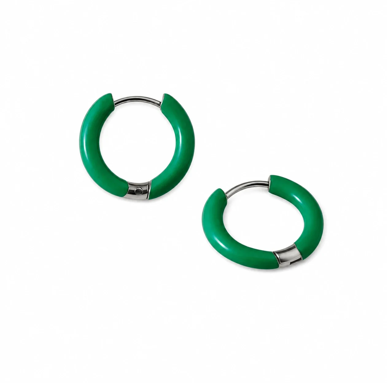 Graphic Stainless Steel Enamel Tube Huggie Hoop Earrings