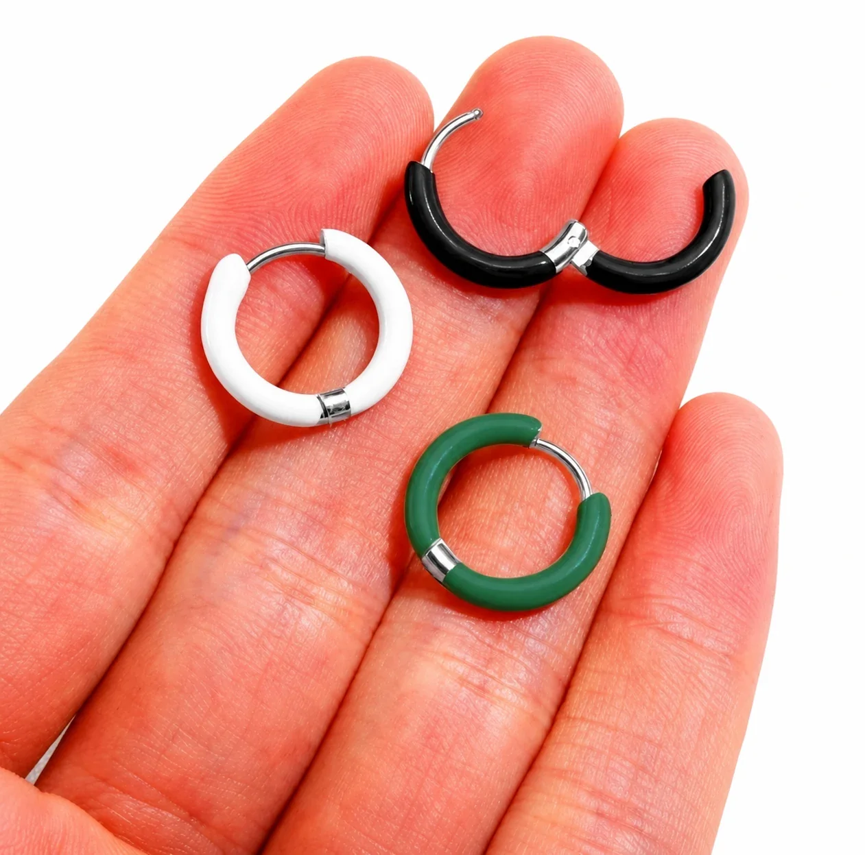 Graphic Stainless Steel Enamel Tube Huggie Hoop Earrings